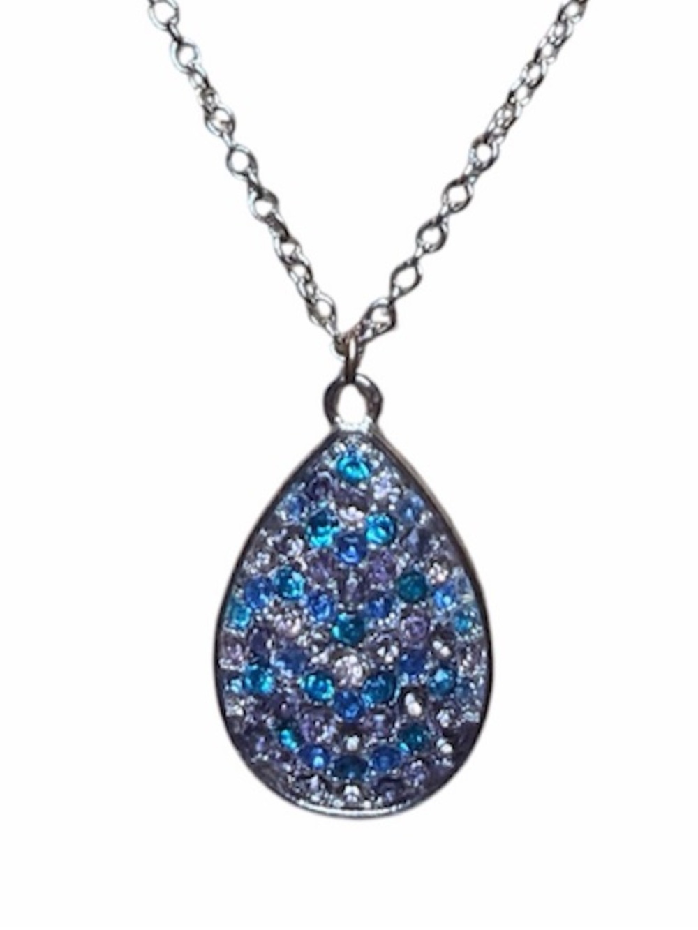 Avon NRO Blue & Purple Teardrop Crystal Pendant Necklace - Women Jewelry